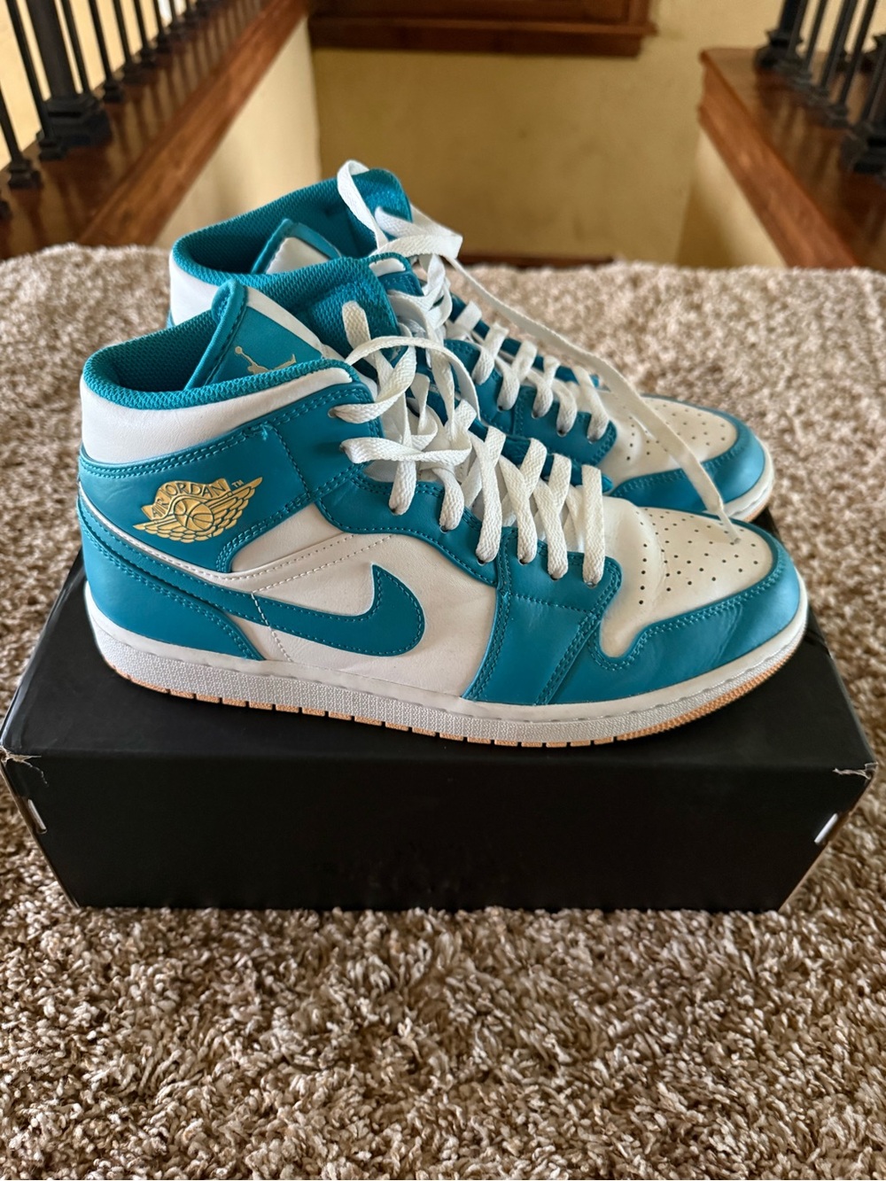 Nike Air Jordan High-Top Sneakers Teal and White